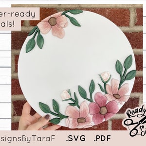 SVG Laser rond floral fleur fichier une ligne pépinière rond signe laser glowforge fichier découpé laser prêt fleurs