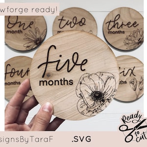 Hito mensual floral redondo SVG - archivo glowforge, archivos cortados con láser, glowforge SVG, archivo láser, archivo SVG, listo para láser