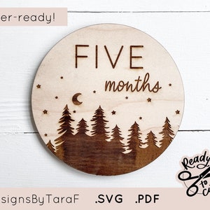 Montagnes boisés bébé garçon rond jalon mensuel SVG - glowforge, fichier de coupe commerciale, téléchargement numérique, prêt pour le laser