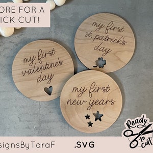 SVG minha primeira rodada de férias marco mensal - glowforge, arquivo de corte comercial, download digital, pronto para laser