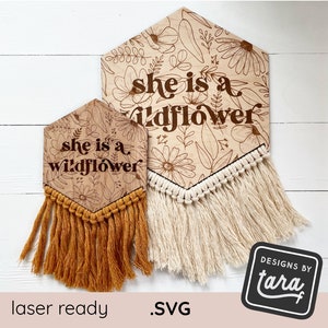SVG, elle est une pépinière de fleurs sauvages pour filles en macramé, pépinière ronde hexagonale floral botanique - glowforge, fichier de coupe commercial, prêt pour le laser