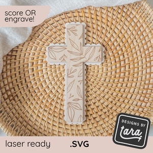 SVG laser bloemen kruis lommerrijk botanisch paaskaartje, religieus - partituur - graveren - Easter Basket - bord vrolijk pasen - glowforge, klaar voor laser