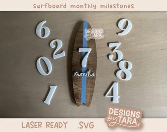 SVG boys girls surfboard monthly milestone beach coastal - glowforge file, laser cut files, glowforge svg, laser file, svg file, laser ready