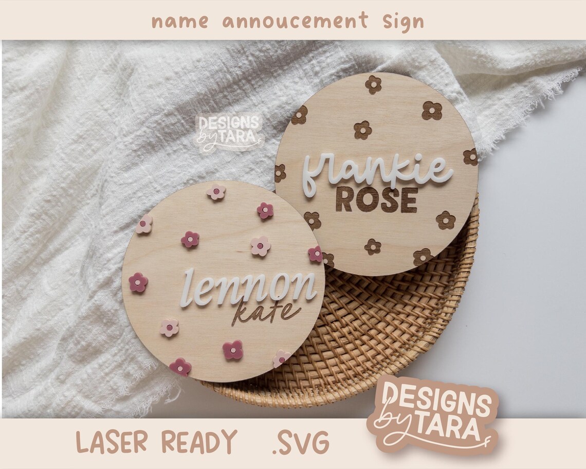 Floral Baby Name Announcement SVG | Laser Cut File for Newborn Sign ...