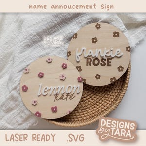 Floral Baby Name Announcement SVG | Laser Cut File for Newborn Sign | Glowforge-Ready Digital Download Laser Ready