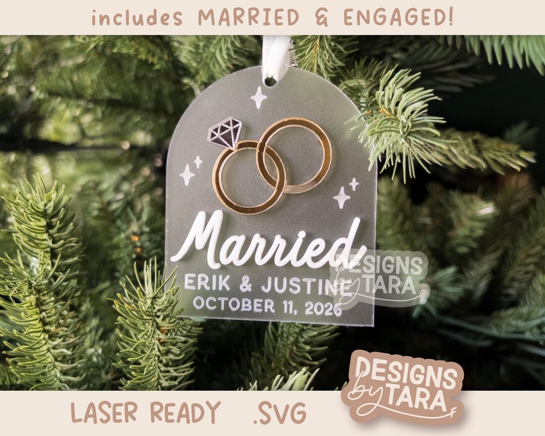 Engaged Tag Engaged Married Christmas Ornament SVG | Laser Cut Holiday Name Tag ...