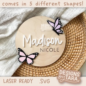 SVG Laser Schmetterling Baby Mädchen Namensansage Krankenhaus Namensansage Glowforge-Datei, Lasercut-Dateien-Svg-Datei, Laser bereit