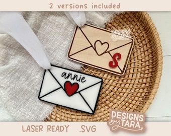 SVG Valentine's Day tag love letter - valentines basket tag name valentines day laser cut file - laser ready laser engrave - glowforge