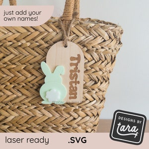Hase Ostern Tag SVG | Personalisiertes Namensschild für Körbe | Laser Cut Datei für Glowforge & xTool | Ostern Laser-Gravur-Datei | Digitaler Download
