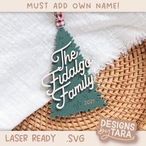 Family Christmas Tree Ornament SVG | Laser Cut Holiday Name Tag File | Glowforge xTool DIY Gift 2025 Digital File