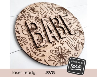 SVG Laser floral flowers round sign babe file - nursery girls room glowforge, commercial cut file, digital instant download, laser ready