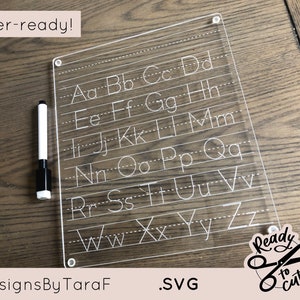 acrylic ABC dry erase letter tracing board kids homeschool - alphabet SVG - glowforge file, laser cut files, glowforge svg, laser file