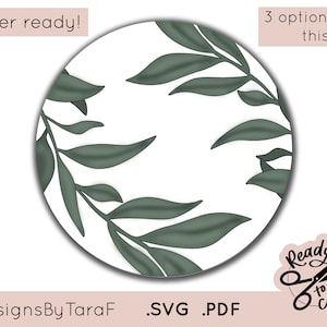 Signe rond de pépinière botanique feuillu de feuilles de ligne simple de SVG - laser, glowforge, fichier de coupe commercial, téléchargement immédiat, fleurs prêtes pour le laser