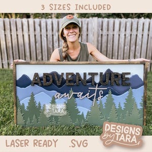 SVG Laser file a linea singola vivaio boschi montagne alberi tema esterno segno stanza ragazzi segno segno, pronto per laser