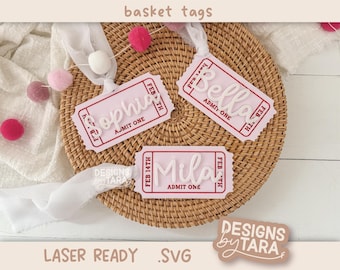 SVG Valentine's Day tag ticket admit one - valentines basket tag name valentines day laser cut file - laser ready laser engrave - glowforge