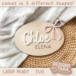 Archivo SVG de moño para anuncio de nombre de bebé niña con láser, moño para anuncio de nombre de hospital, archivo glowforge, archivos cortados con láser, archivo svg láser, listo para láser