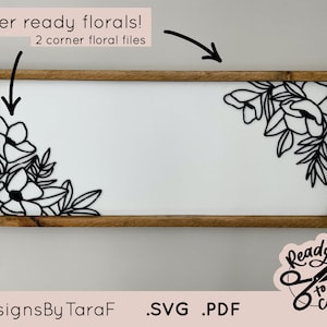SVG laser bloemen bloemen hoek steun teken grote kinderkamer naam teken glowforge-bestand, lasergesneden bestanden, glowforge svg, laser bestand, svg-bestand