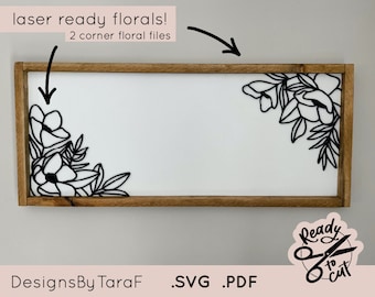 SVG Laser floral flowers corner backer sign large nursery name sign glowforge file, laser cut files, glowforge svg, laser file, svg file