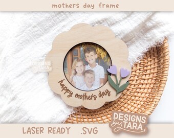 Moederdag lijst SVG | Lasergesneden fotolijst met bloemen voor moeder | Glowforge xTool-bestand | Zelfgemaakt houtcadeau | Laserklare digitale download