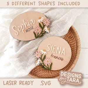 SVG laser floreale neonata nome annuncio ospedale nome annuncio glowforge file, file tagliati al laser svg file laser file svg, pronto per il laser