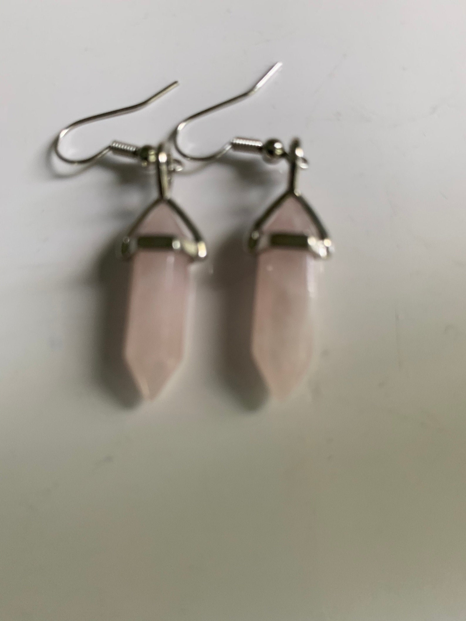 Rose Quartz Point Dangle Earrings Etsy