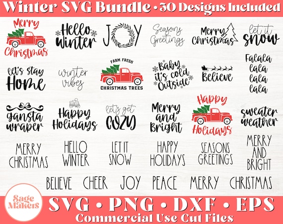 Christmas SVG Bundle - Winter Svg Files For Cricut - Farmhouse Christmas SVG - Digital Download