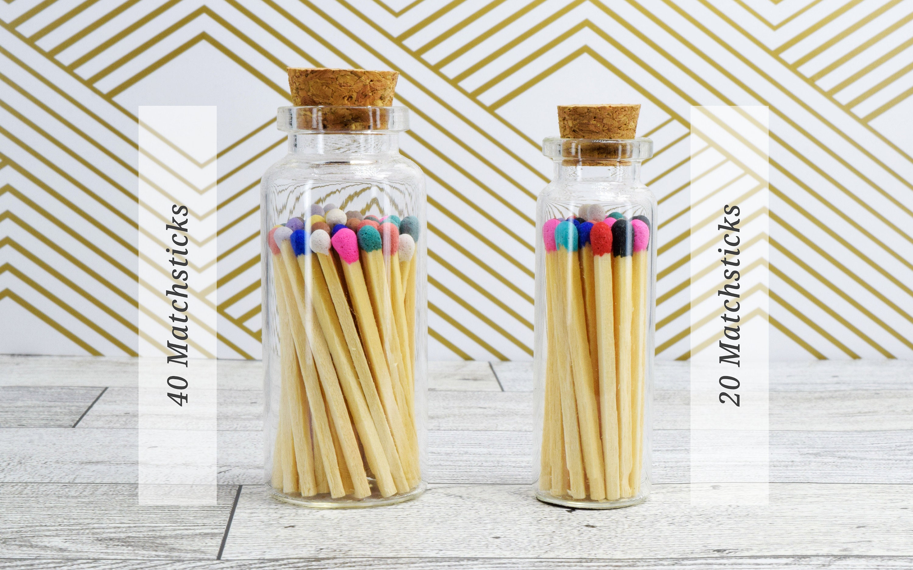 Chandler Studio 2 inch Matchsticks in A Decorative Cork Vial Glass - Matches Bottle Matchsticks - 20 or 40 Matches Bottles 20 Matches Jar / White