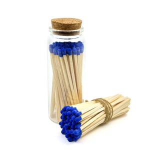 Blue - 4" - Matchsticks in Jar - Perfect for Gifts, Match Holder Bottle, Wedding Matches, Match Striker Bottom