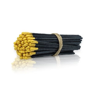 Cerillas de 4" de largo - Recarga de caja de cerillas, Cerillas de boda - Cerillas a granel al por mayor - Negro / Oro