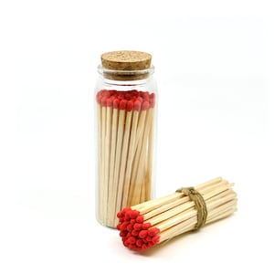 Red - 4" - Matchsticks in Jar - Perfect for Gifts, Match Holder Bottle, Wedding Matches, Match Striker Bottom
