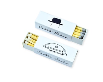Customizable Personalized Matchboxes – Set of 10 – Shabbat Shalom Design – Colorful Matches & Matchsticks – Perfect for Shabbat