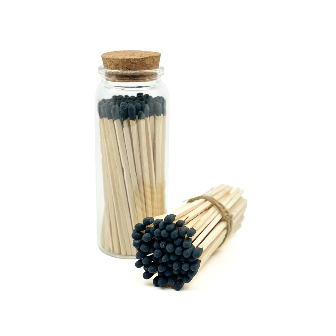 Black Safety Matches in Jar Strike on Bottle Glass Jar 4 Inch