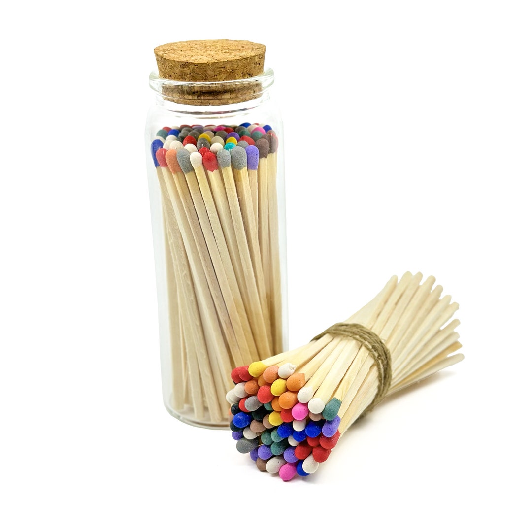 Mixed Colors Safety Matches in Jar Strike on Bottle Glass Jar 4 Inch