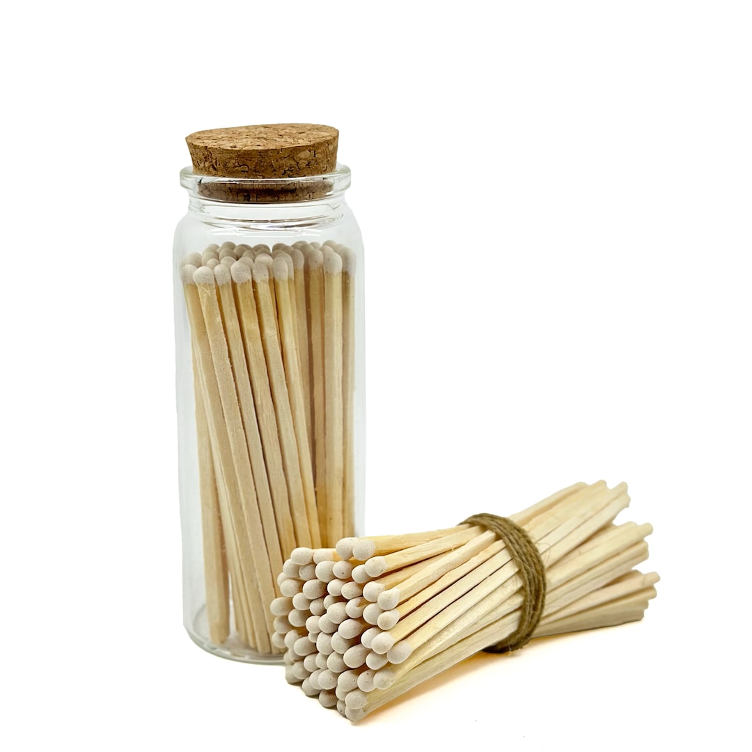White Safety Matches in Jar Strike on Bottle Glass Jar 4 Inch