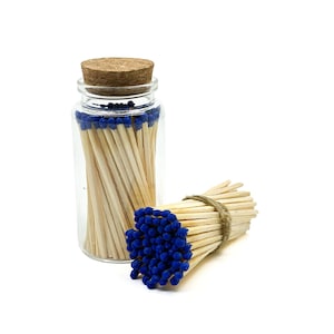 Blue - 3" - Matchsticks in Jar - Perfect for Gifts, Match Holder Bottle, Wedding Matches, Match Striker Bottom