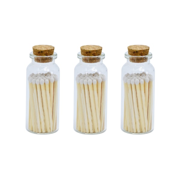 2" White Safety Matches in Jar - Strike On Bottle Glass Jar Inch Matchsticks
