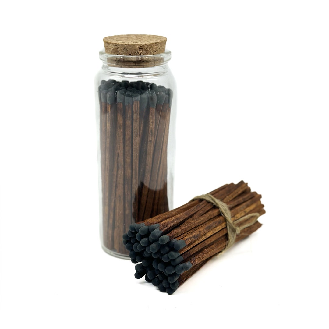 Brown/black Safety Matches in Jar Strike on Bottle Glass Jar 4 Inch