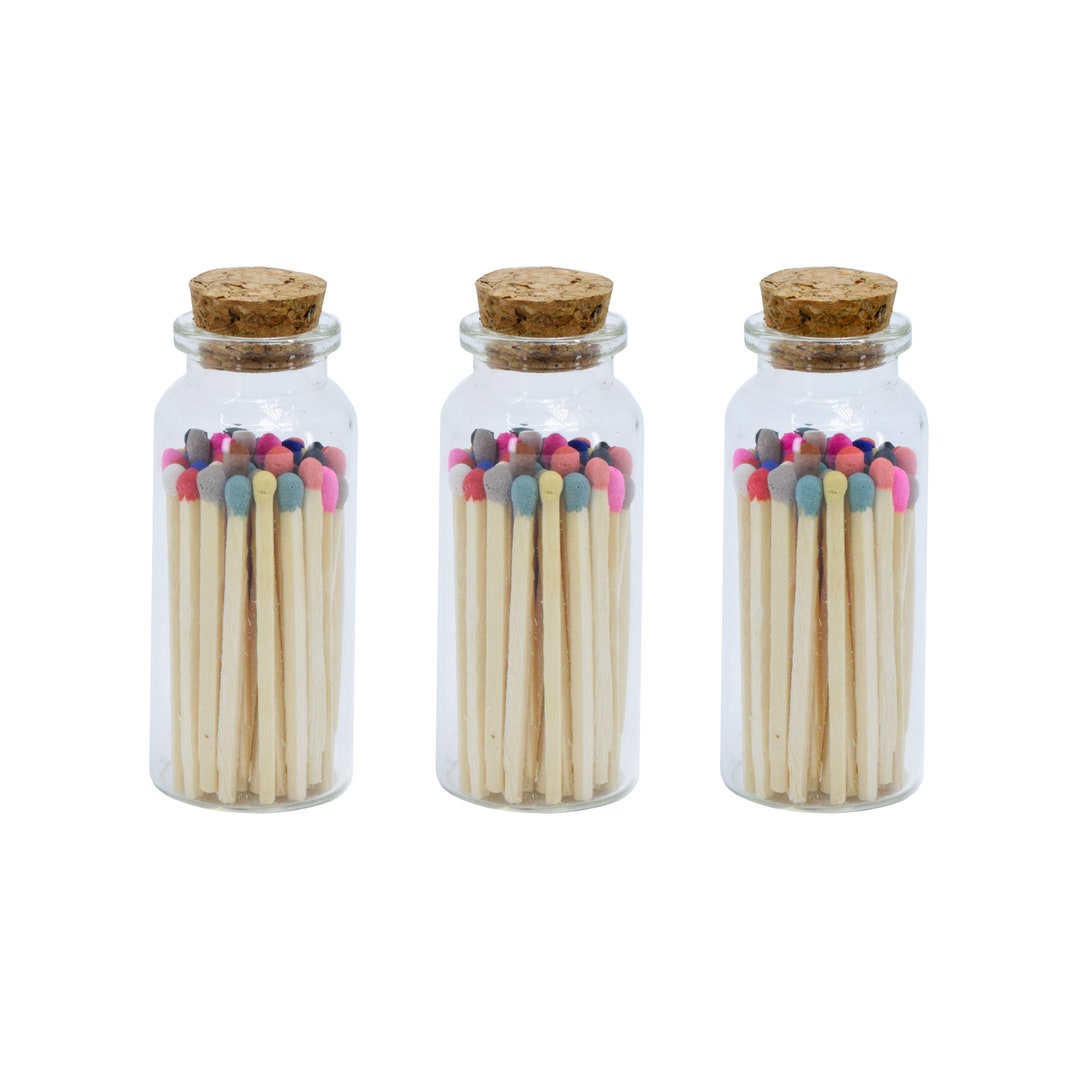 2 Mixed Colors Safety Matches in Jar Strike on Bottle Glass Jar Inch
