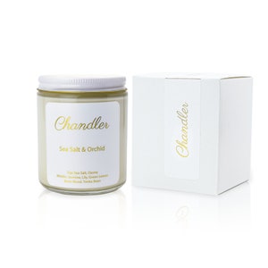 Sea Salt & Orchid Scented Soy Candle | All-Natural Soy Wax Home Decor | Non-Toxic, Clean Burn, Recycled Glass Jar | Gift Candles