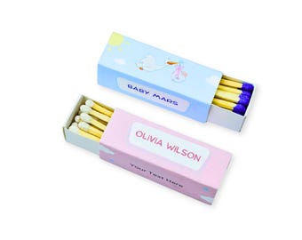 Customizable Baby Shower Matchboxes – Set of 10 – Cute Baby Design – Colorful Matchsticks – Perfect for Baby Shower Favors