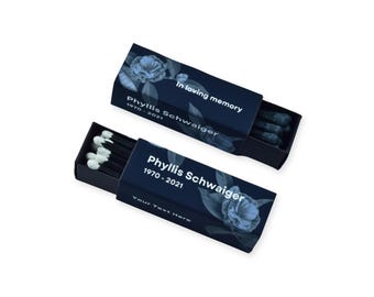 Customizable Funeral Matchboxes – Set of 10 – Memorial Design – Colorful Matchsticks – Perfect for Funeral Services & Remembrance
