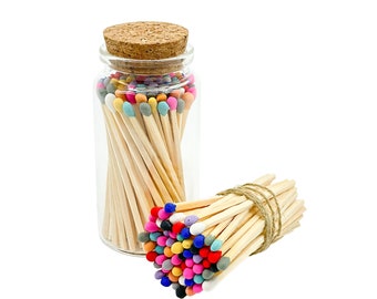 Mixed - 3" - Matchsticks in Jar - Perfect for Gifts, Match Holder Bottle, Wedding Matches, Match Striker Bottom