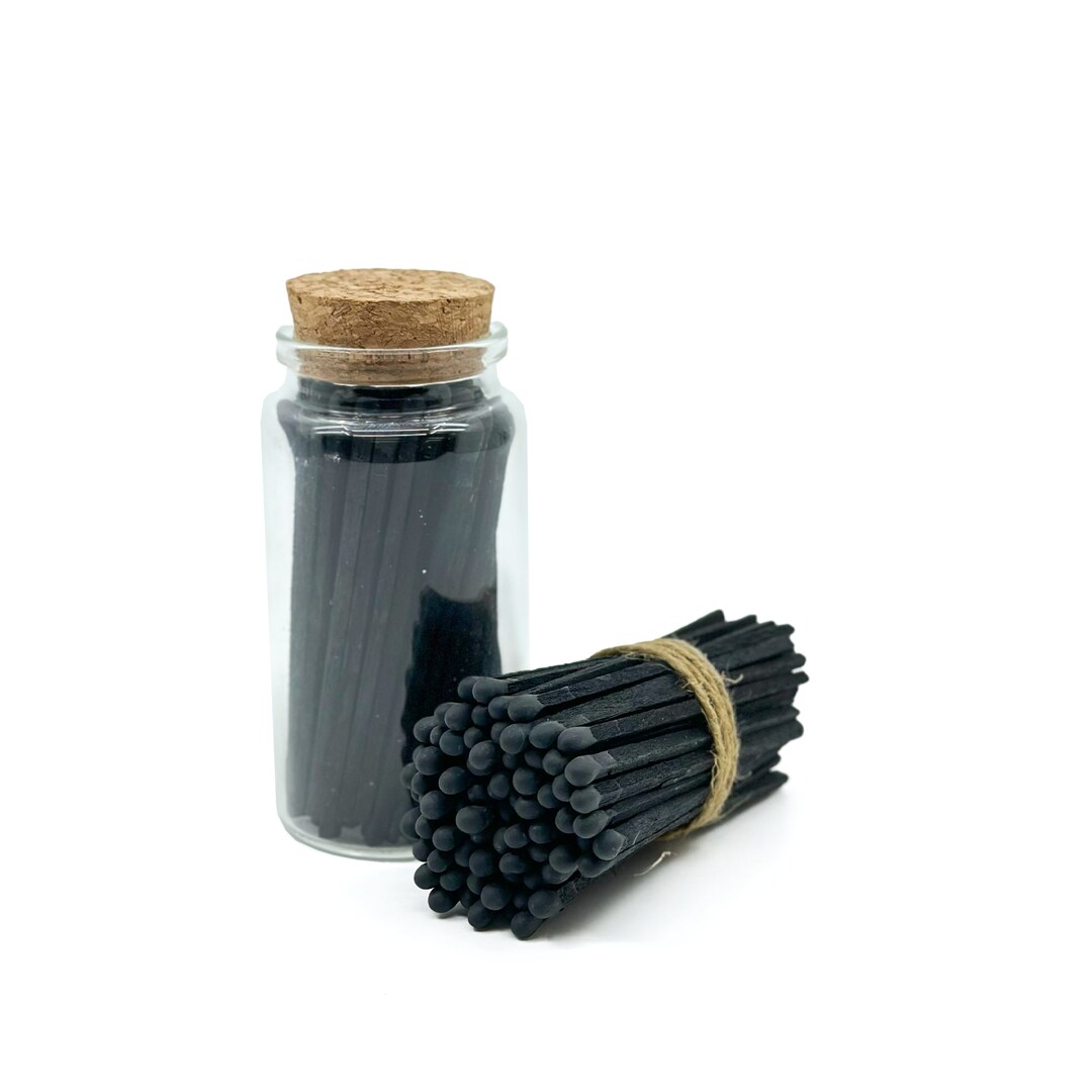 Charcoal Safety Matches in Jar Strike on Bottle Glass Jar 3 Inch