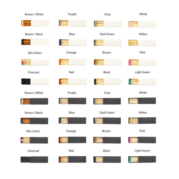2" Zoll lange Holzstreichhölzer in einer leeren Streichholzschachtel mit weiß/schwarzen Streichholzschachteln, bunten Spitzen – 20 Streichhölzer – Geschenk – Hochzeitsgeschenk