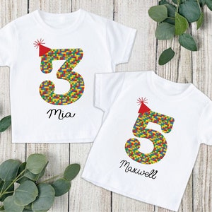 Lego themed Birthday T shirts. Personalised Birthday Gift. 1st,2nd,3rd Birthday. Customisable Number Lego Birthday Shirt.