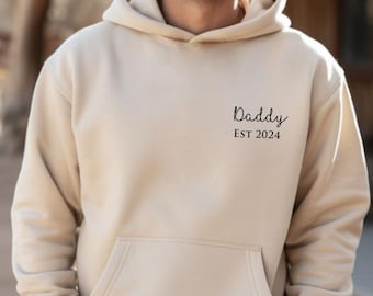 Papa Est Hoodie. Personalisiertes Kapuzen-Sweatshirt für Papas. Papa Pullover, Geschenk für Ihn, Vatertagsgeschenk. Personalisierter Hoodie. Papa Top.