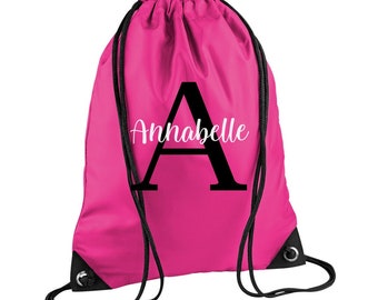 Personalisierte Tasche. Initial Name Zurück zu Schule Kordelzug Rucksack Bag.PE Tasche Schwimmtasche Sporttasche Afterschool Club Bag