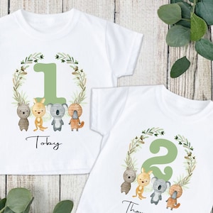 Personalised Number Birthday T shirt. Animal themed Birthday T-shirt. 1st,2nd,3rd Birthday. Customisable Animal Birthday Shirt.