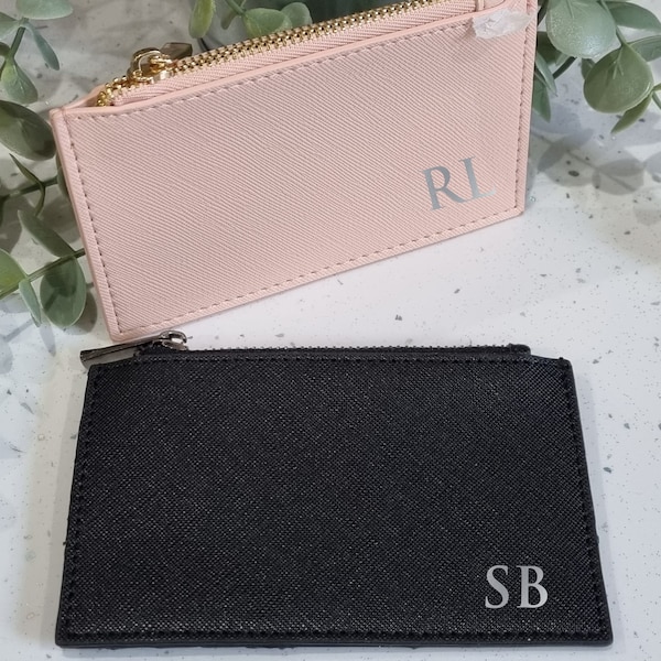 Personalised Card Holder. Personalised wallet with initials. Leather Embossed, coin purse, custom name card holder, personalised purse.