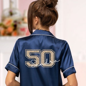 Personalised 50th birthday Pyjamas.  50th Birthday pjs. Fiftieth Birthday pyjamas. Satin pjs, 50th Birthday, birthday gift,Satin pyjamas.